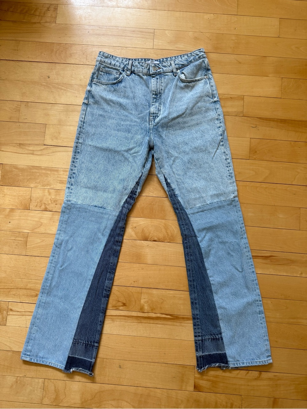 Zara High-Waisted Wide-Leg Patchwork Jeans